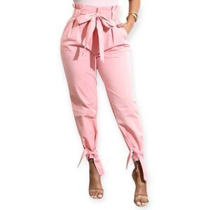 PAPERBAG WAIST PINK PANTS SZ.XL EUC.